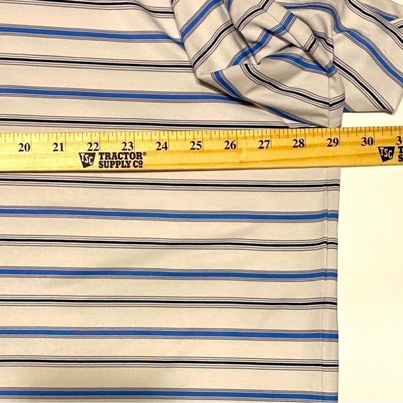 Roundtree & Yourke Polo Shirt 3 Button M 2XT Stretch Striped Blue, Brown & White - Picture 5 of 9